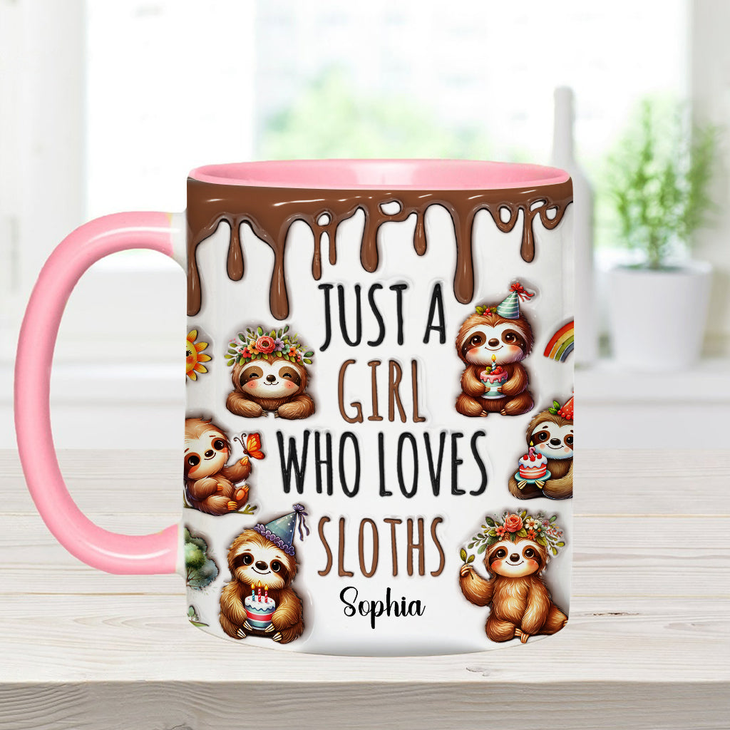 Just A Girl Who Loves Sloths - Personalized Sloth Accent Mug