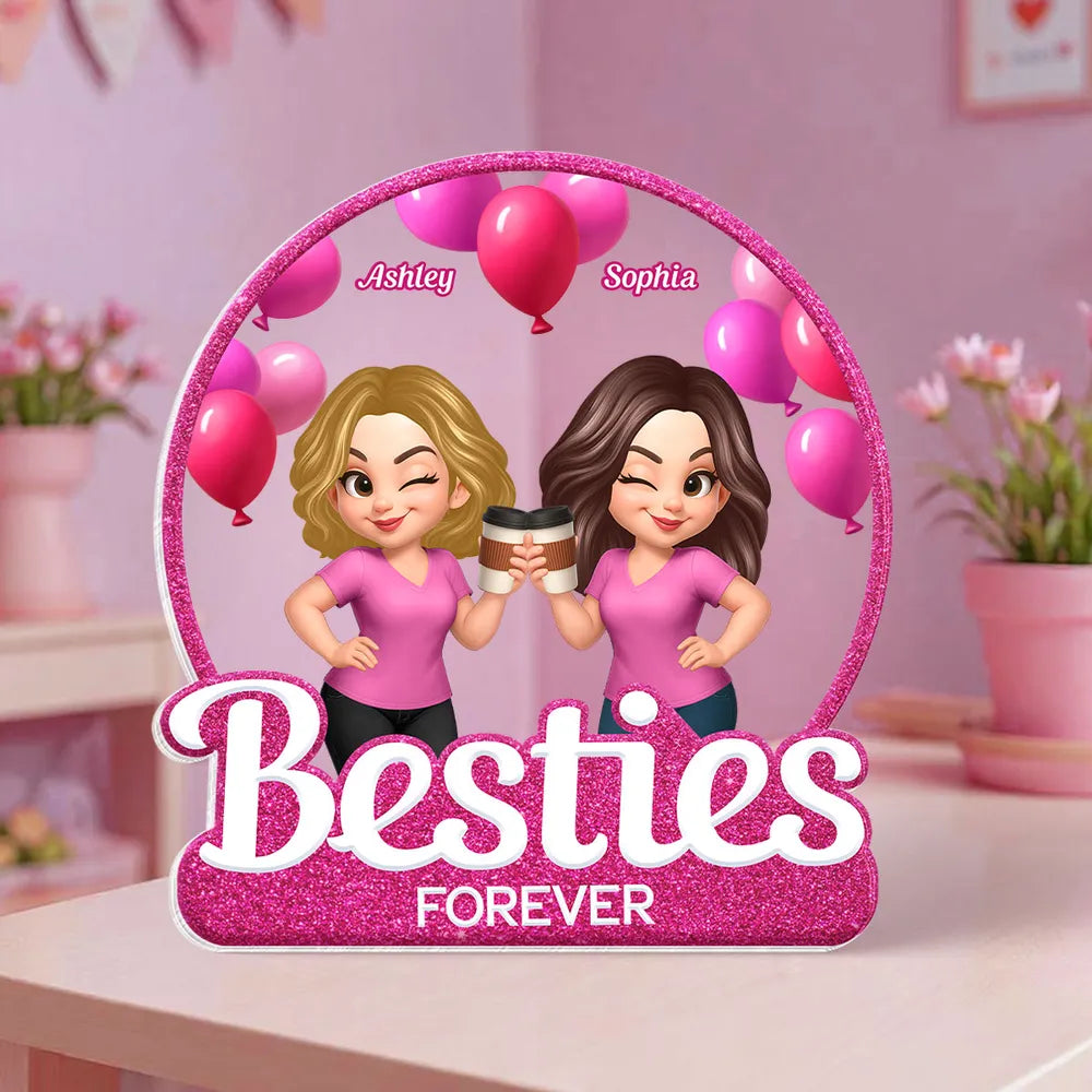 Personalized Best Friends Acrylic Block Plaque with Cartoon Illustration, Celebrate Friendship Moments, Perfect Gift Choice