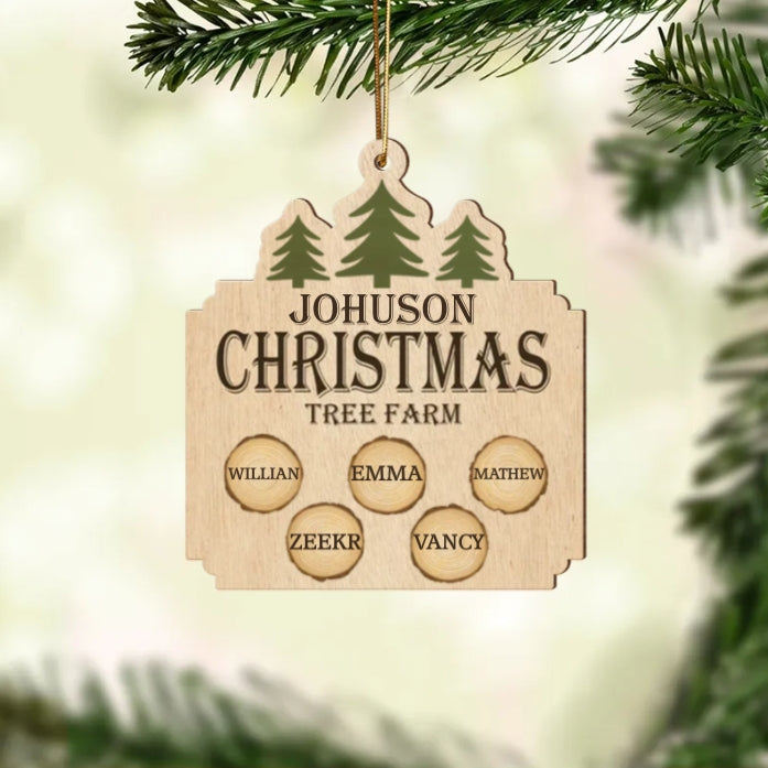 Christmas Tree Farm Family Wood Slice Personalized 2-Layer Wooden Ornament - Custom Family Name Christmas Gift