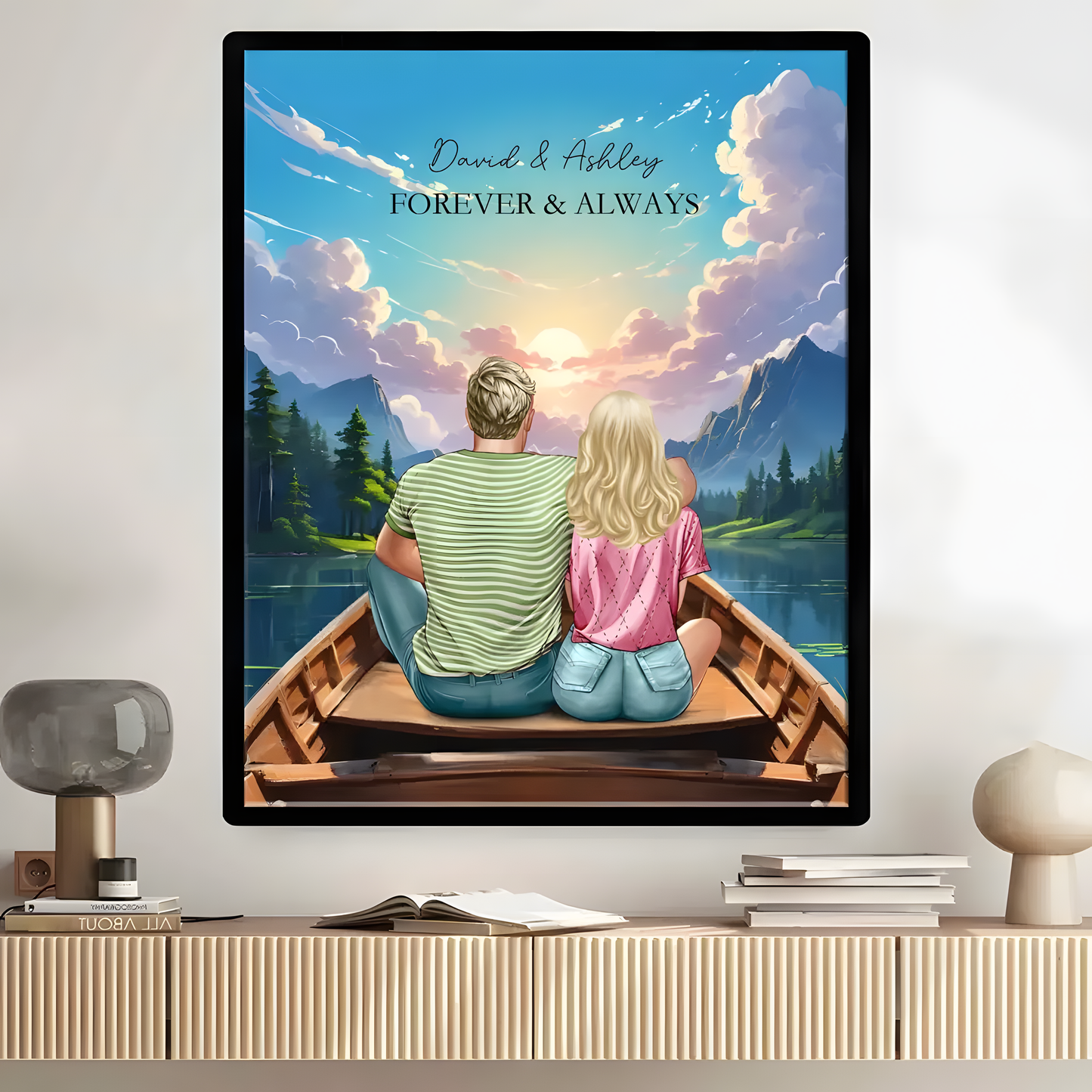 Together Always - Personalized Sunset Dock Scene Poster or Canvas - The Eternal Gift for Couples