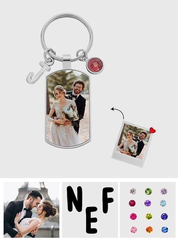 Initial Birthstone Photo - Personalized Photo Birthstone Letter Keychain