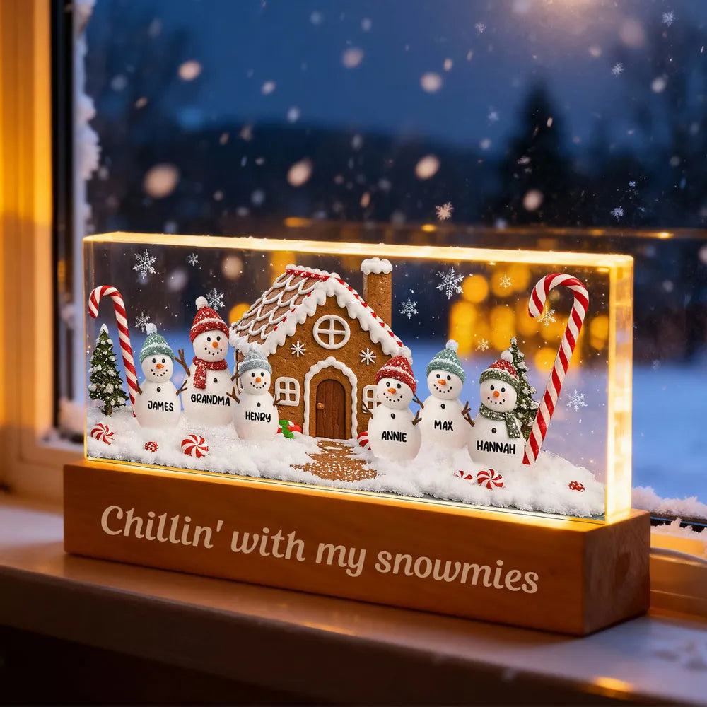 LED Light Plaque, Personalized Grandma's Little Snowmen Gingerbread House, Warm Christmas Glow, Unique Gift for Grandma