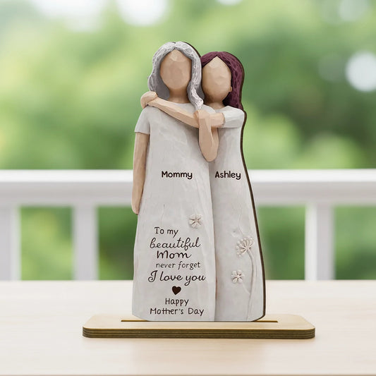 2-Layer Wooden Plaque, Personalized Mom Quote with Warm Neutral Figurine Style, Sweet Sentimental Gift for Mom