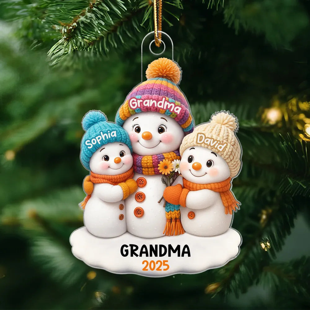 Snowman Acrylic Ornament with Cozy Family Scene for Grandma – Perfect Christmas Gift