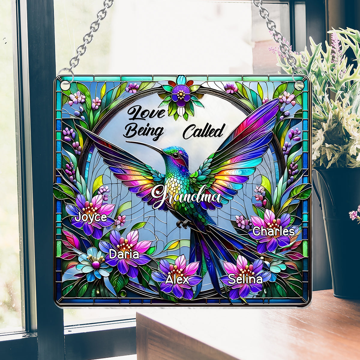 Love Being Called Grandma Hummingbird - Personalized Grandma Window Hanging Suncatcher Ornament