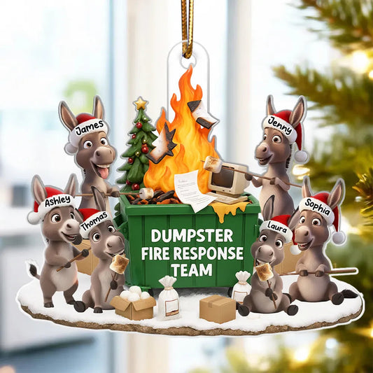 Personalized Acrylic Ornament Dumpster Fire Response Team Donkey Design Funny Christmas Gift for Coworkers