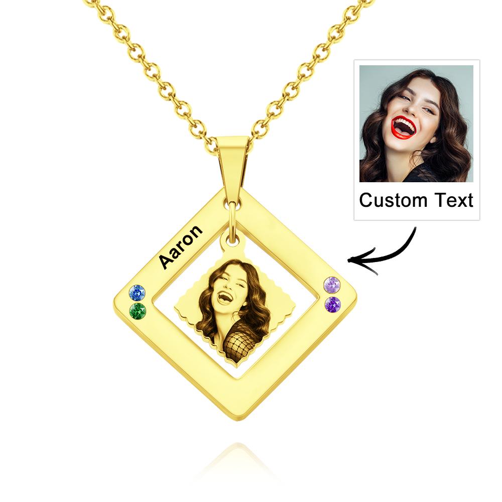 Any Phtos - Personalized Photo Engraved Necklace Square Multi-name