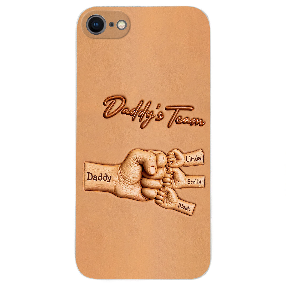 Daddy's Team - Personalized Father 3D Embossed Leather Phone Case