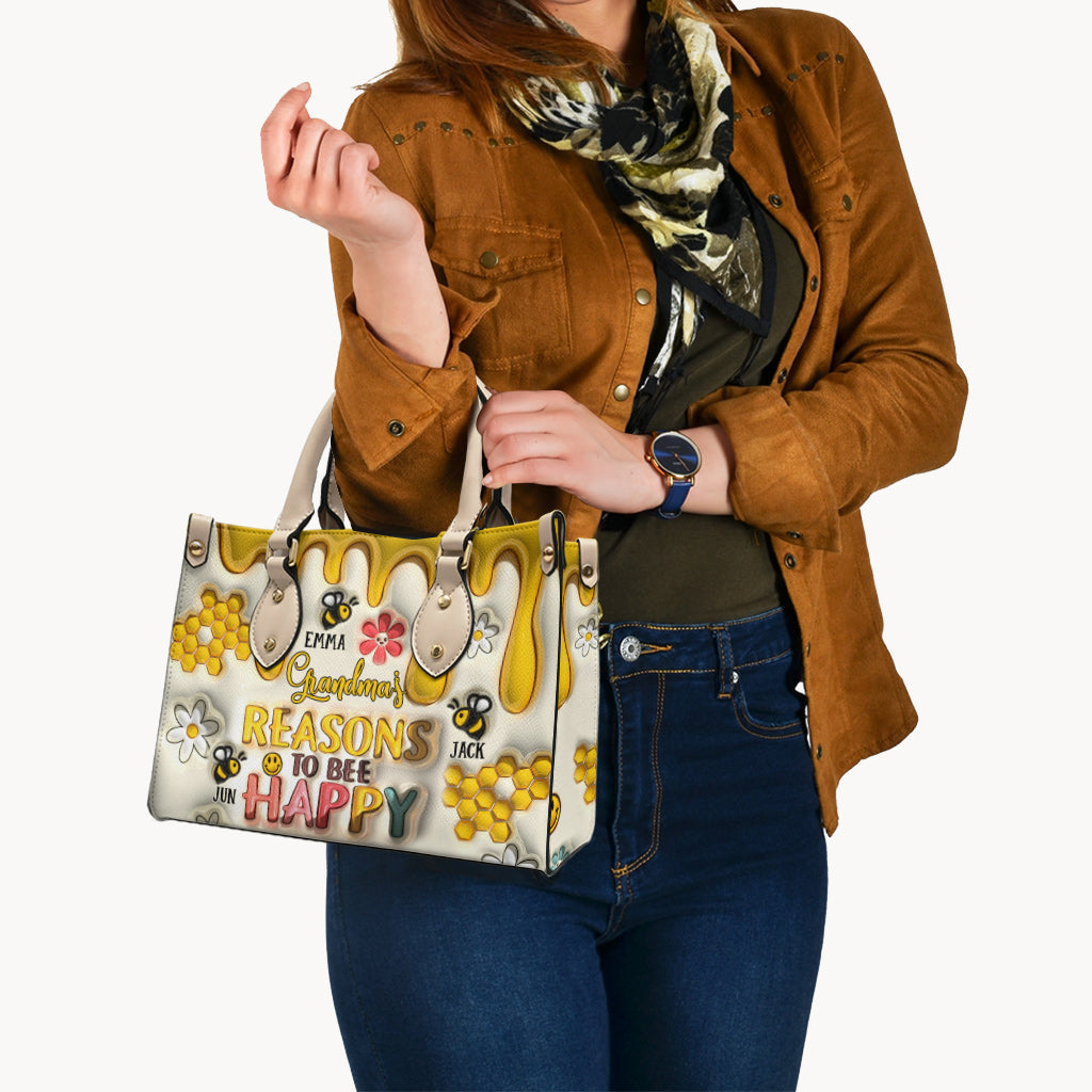 Grandma’s Reasons To Bee Happy - Gift for grandma - Personalized Leather Handbag