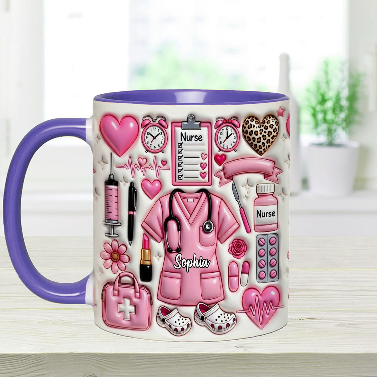 Love Being A Nurse - Personalized Nurse Set Accent Mug with Acrylic Stirrers