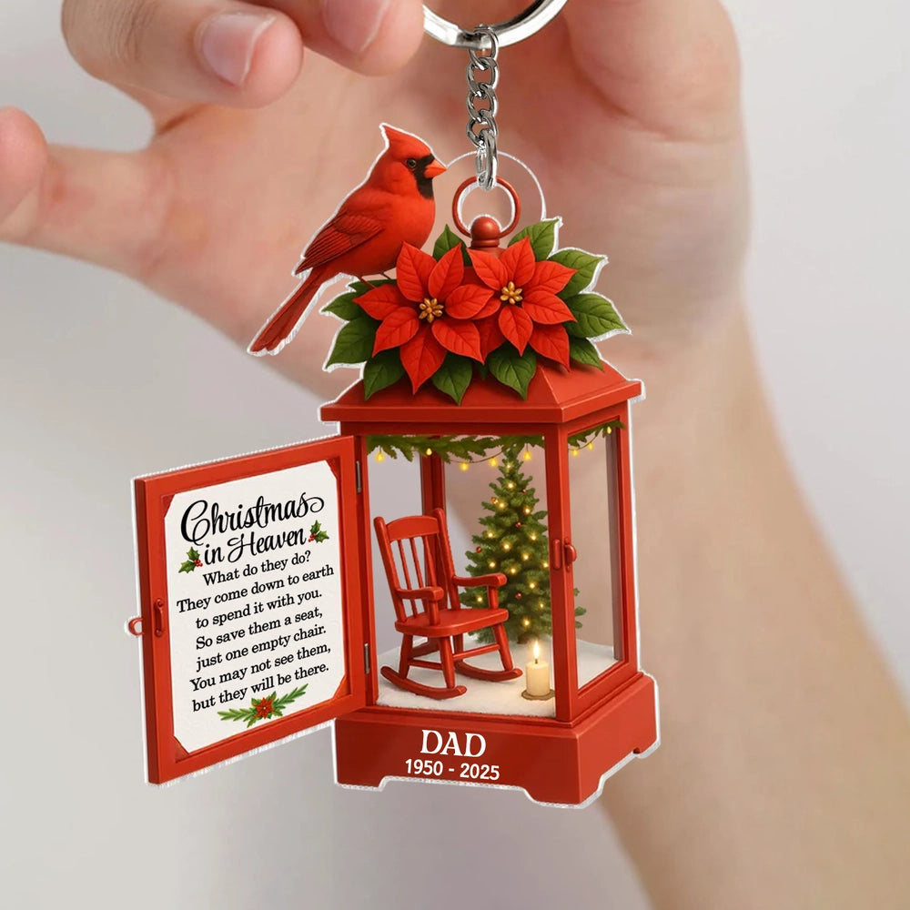 Acrylic Ornament Lantern Scene with Poinsettia and Candle – serene remembrance tree ornament, gift-ready memorial keepsake for Dad, Mom, and loved ones