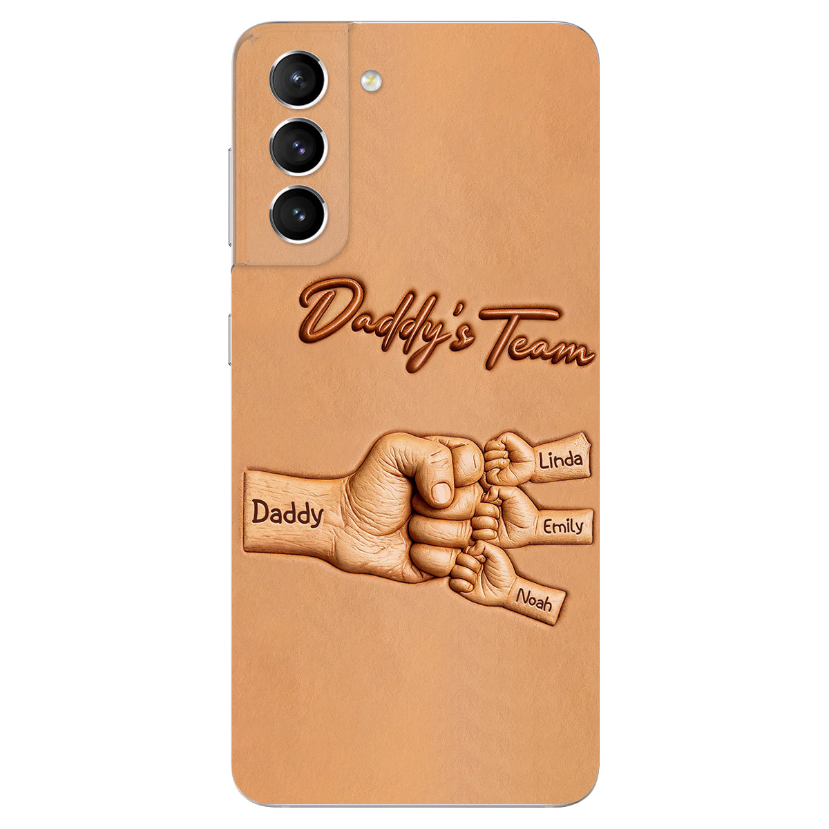 Daddy's Team - Personalized Father 3D Embossed Leather Phone Case