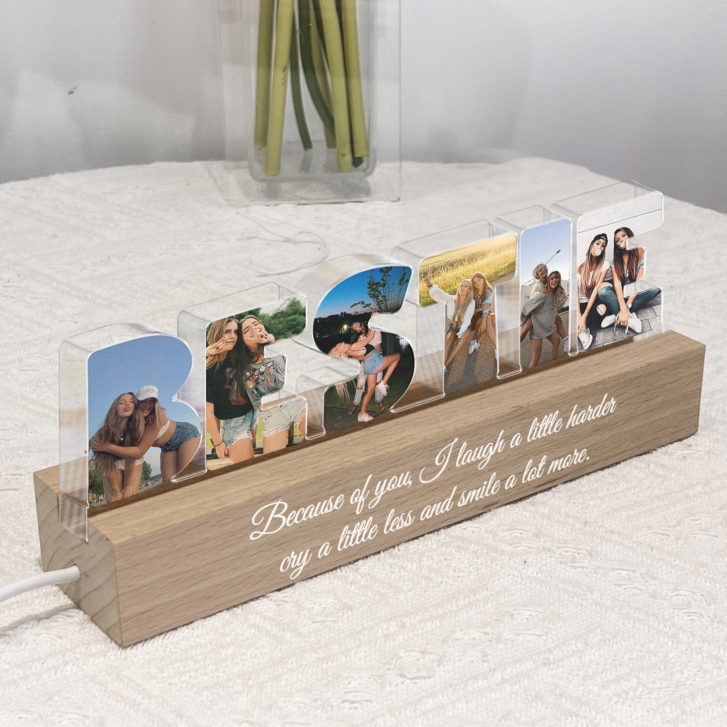 Custom Friendship Shaped Acrylic Block LED Plaque Night Light Gift, Multiple Roles To Choose From