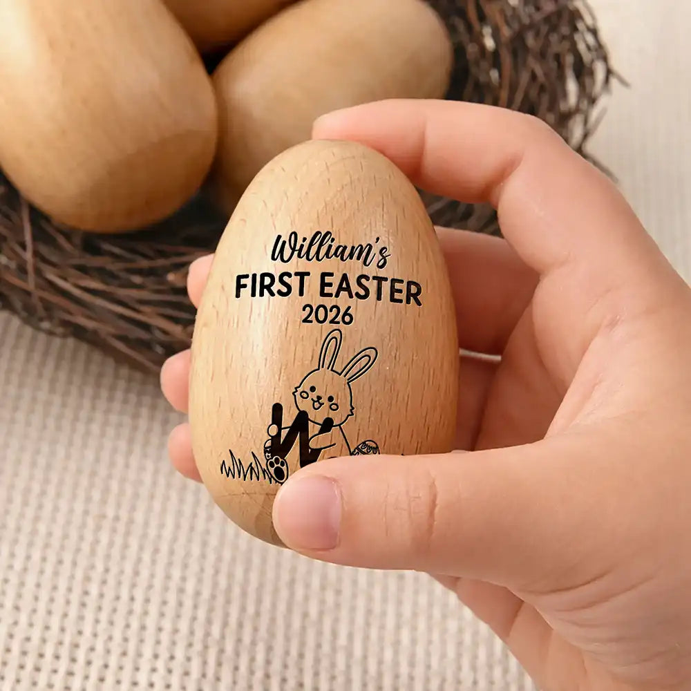 Personalized Wooden Egg Shaker for Baby's First Easter, Bunny Music Design, Unique Keepsake Gift for New Parents