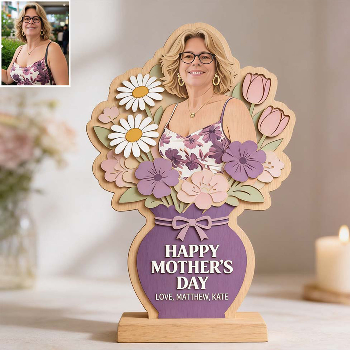 Happy Mother's Day - Personalized Mother Custom Shaped Wood Plaque