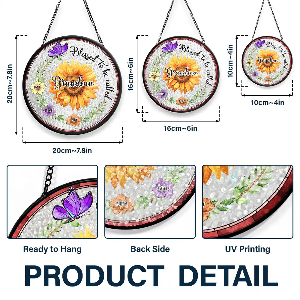 Custom Sunflower Suncatcher Ornament – Personalized Mom or Grandma Gift with Grandkids' Names & Flowers