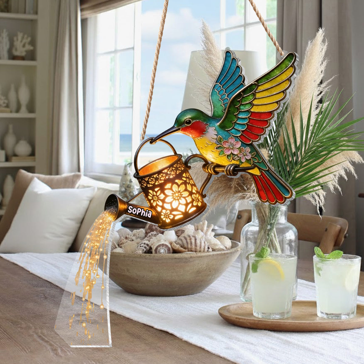 Garden Decor, Gift For Hummingbird Lovers - Personalized Hummingbird LED Light Acrylic Sign