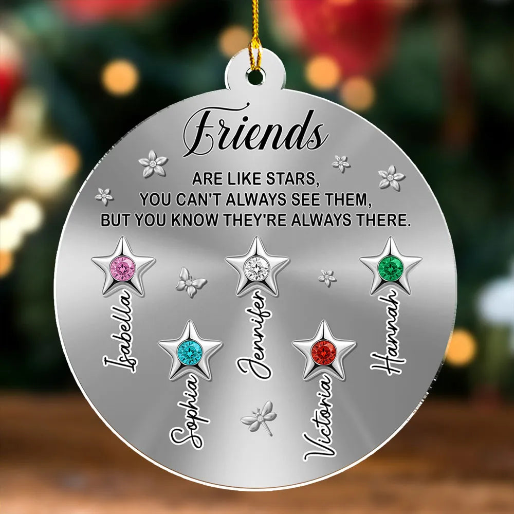 Personalized Sisters Acrylic Ornament with Star Design, Sparkly Birthstone Look, Holiday Decor, Creative Sister Gift