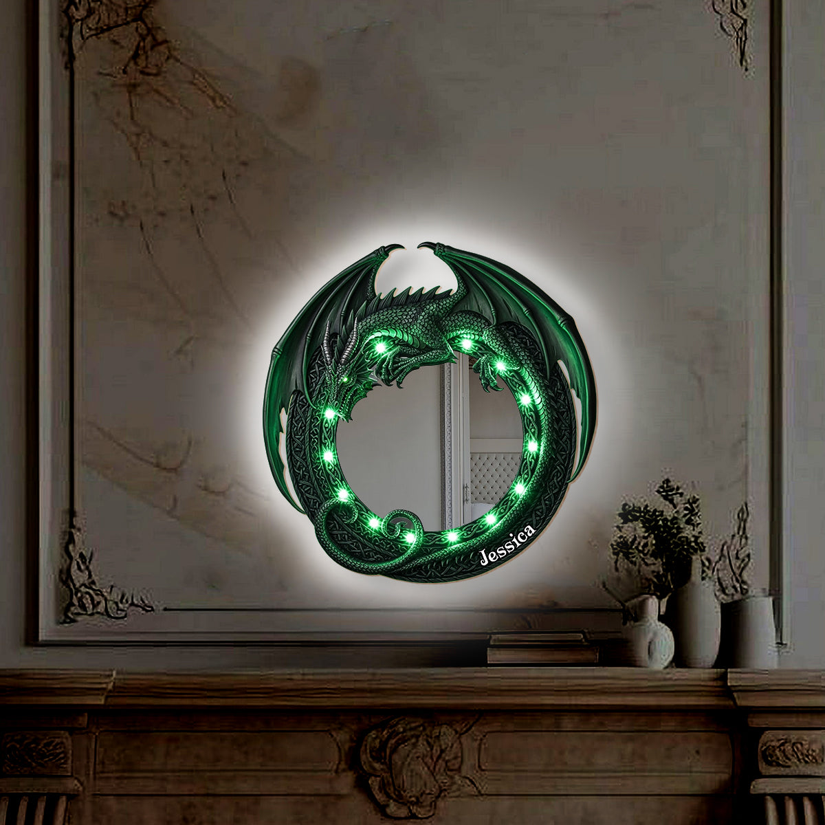 Amazing Dragon - Personalized Dragon Wall Mirror With LED Light
