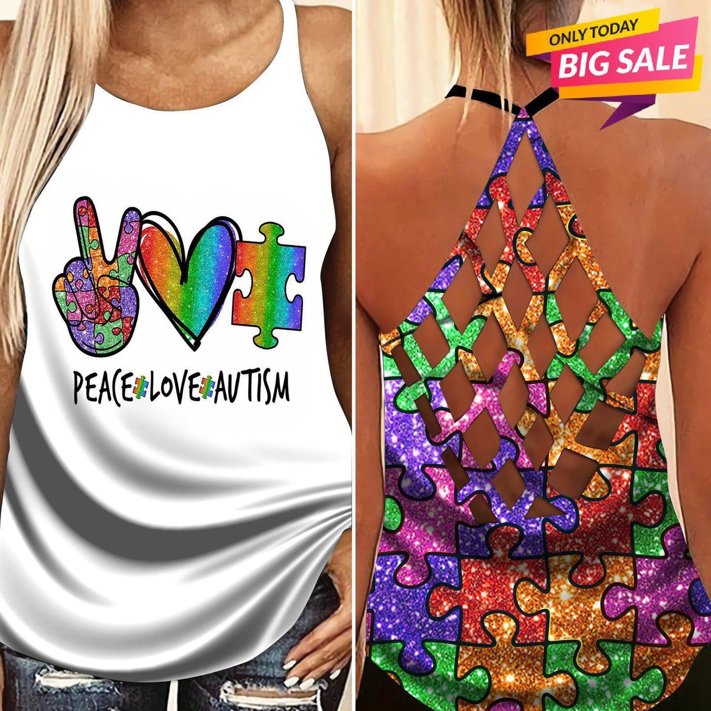 Autism Love - Autism Awareness Cross Tank Top 0921