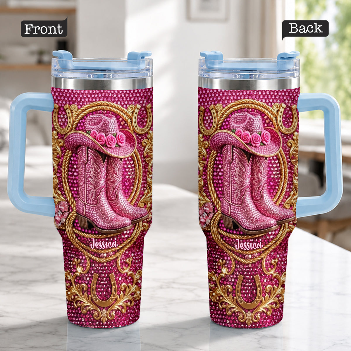 Cowgirl Boots - Personalized Cowgirl Tumbler With Plush Charm