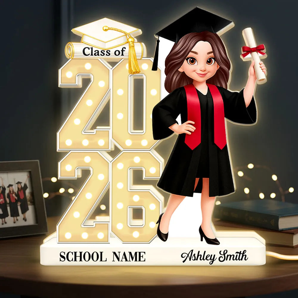 Personalized Graduation Acrylic Light Box with Class Year Cartoon Grad, Warm Glow Bedroom Decor, Unique Gift for Graduates