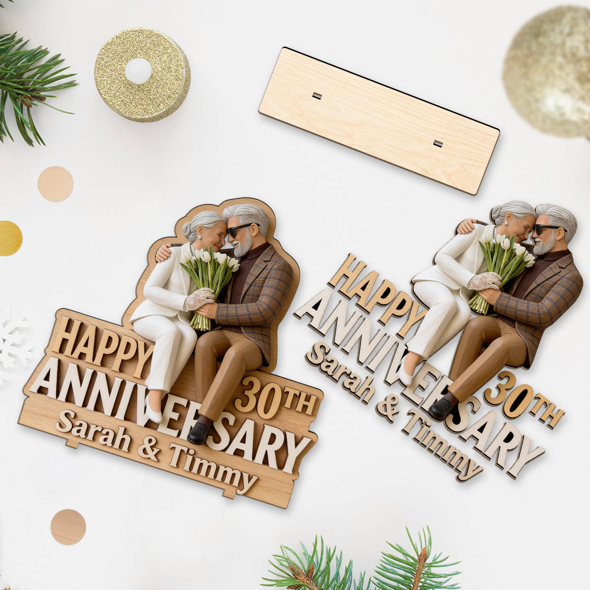 Anniversary Gift - Personalized Couple 2 Layered Big Freestanding