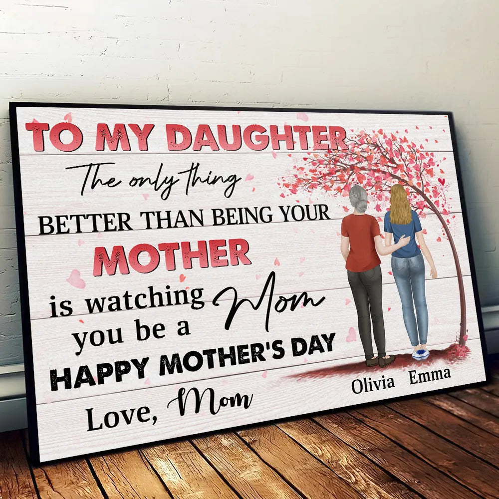 To My Daughter Personalized Poster, Mom and Daughter Walking Away Together, Heartwarming Wall Art and Unique Mother's Day Gift