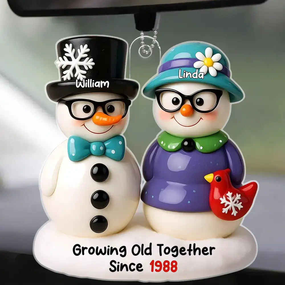 Funny Couple Snowman Car Hanger – “Growing Old Together Since” Personalized Car Hanger for Lovebirds
