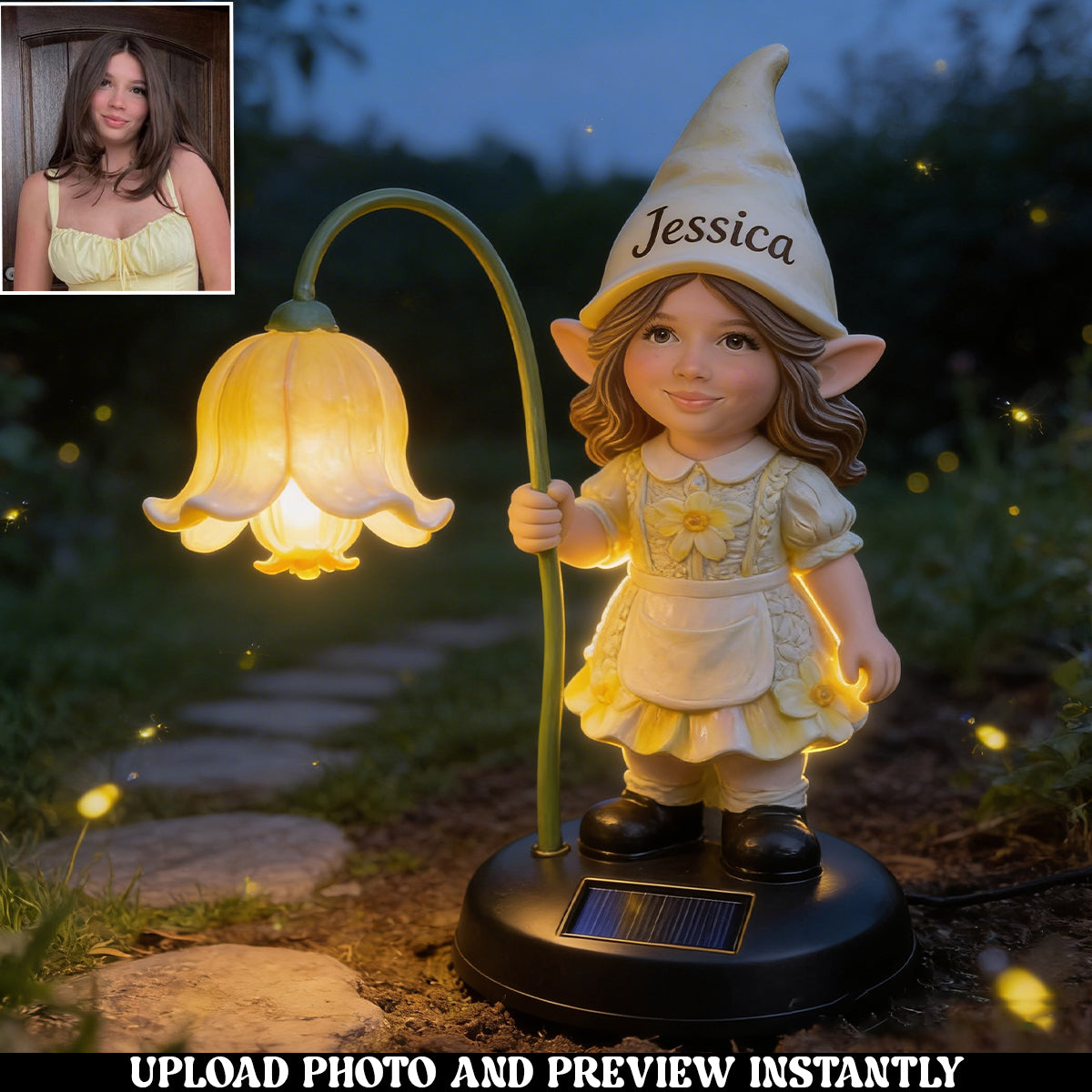 Custom Gnome Light From Any Photo - Personalized Gardening Garden Solar Light