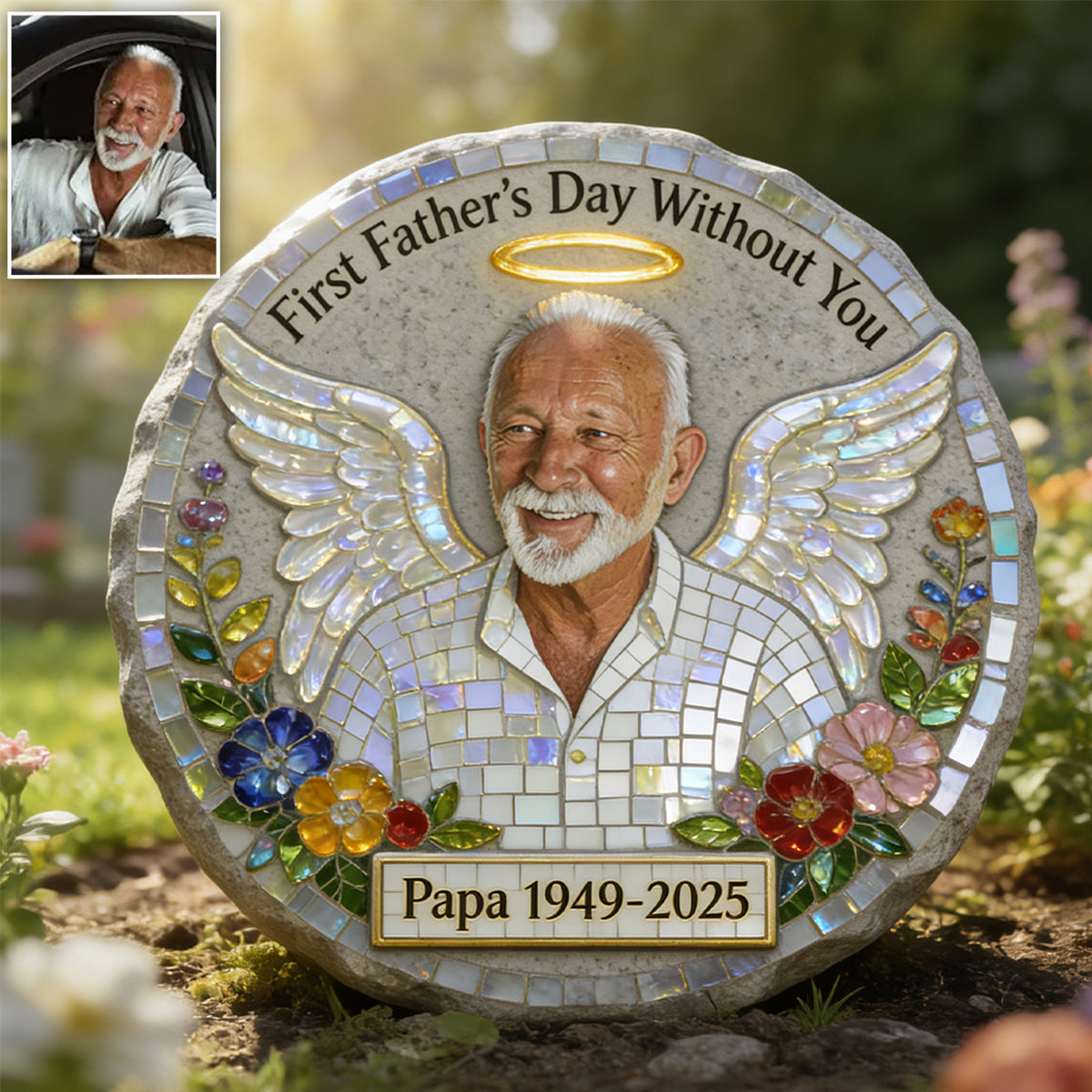 First Father's day Without You - Personalized Memorial Round Shaped Stone