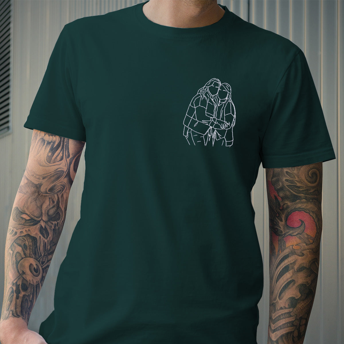 Custom Line Art - Personalized Sibling Embroidered T-shirt
