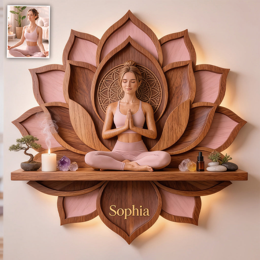 Just Breath - Personalized Yoga Wooden Floating Shelf