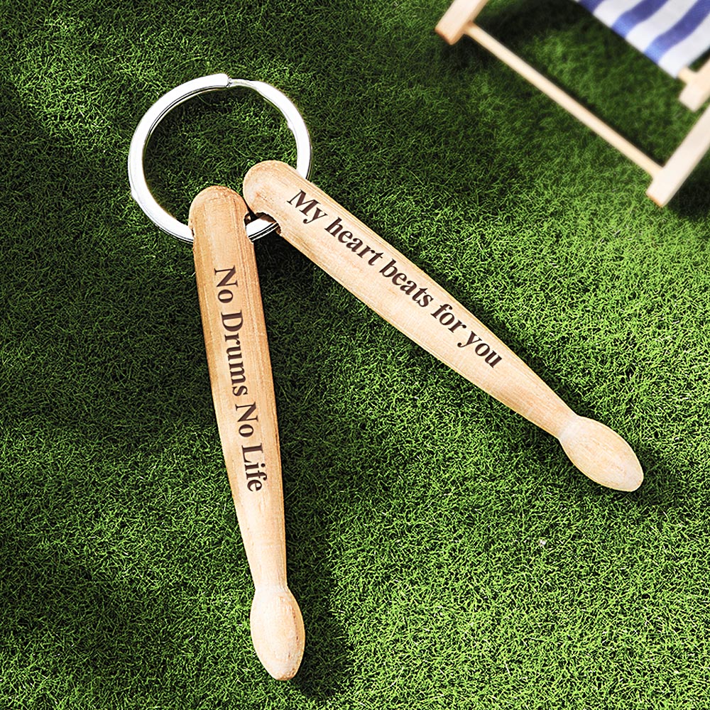 Custom Text Wooden Drumstick Wooden Drumstick Keychain - Personalized Drummer Keychain