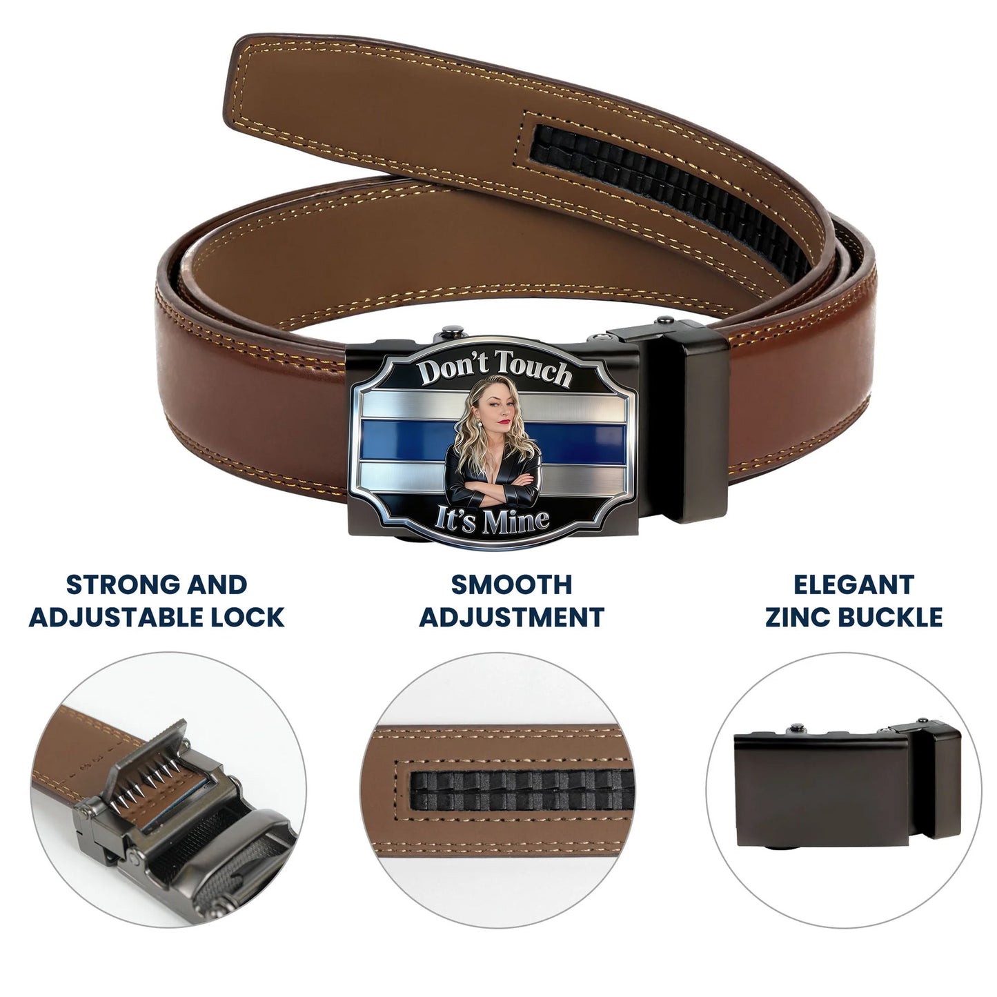 It's Mine - Personalized Couple Leather Belt With Shaped Buckle