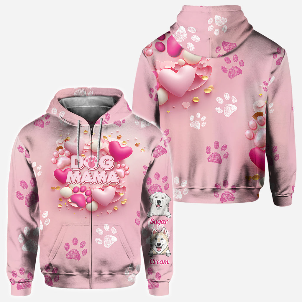 Dog Cat Mama Fur Mom 3D Pink Heart - Personalized Dog All Over Shirt