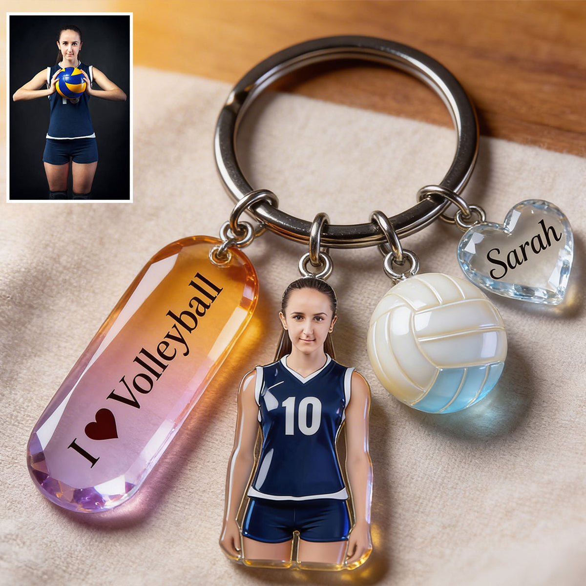Custom Any Photo - Personalized Volleyball Keychain With Charms