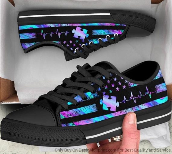 Autism American Flag - Autism Awareness Low Top Shoes 0921