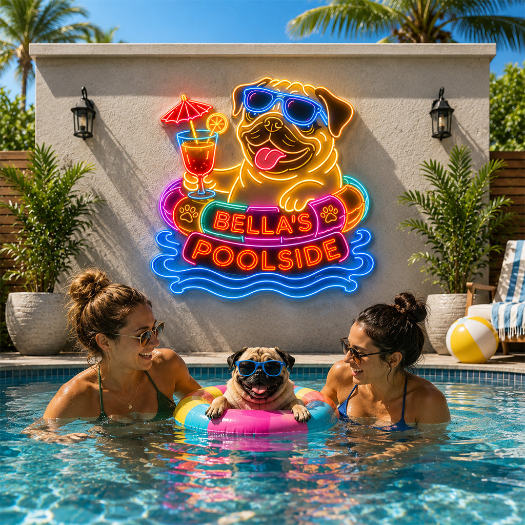 Funny Pet Poolside - Personalized Dog Neon LED Light Sign