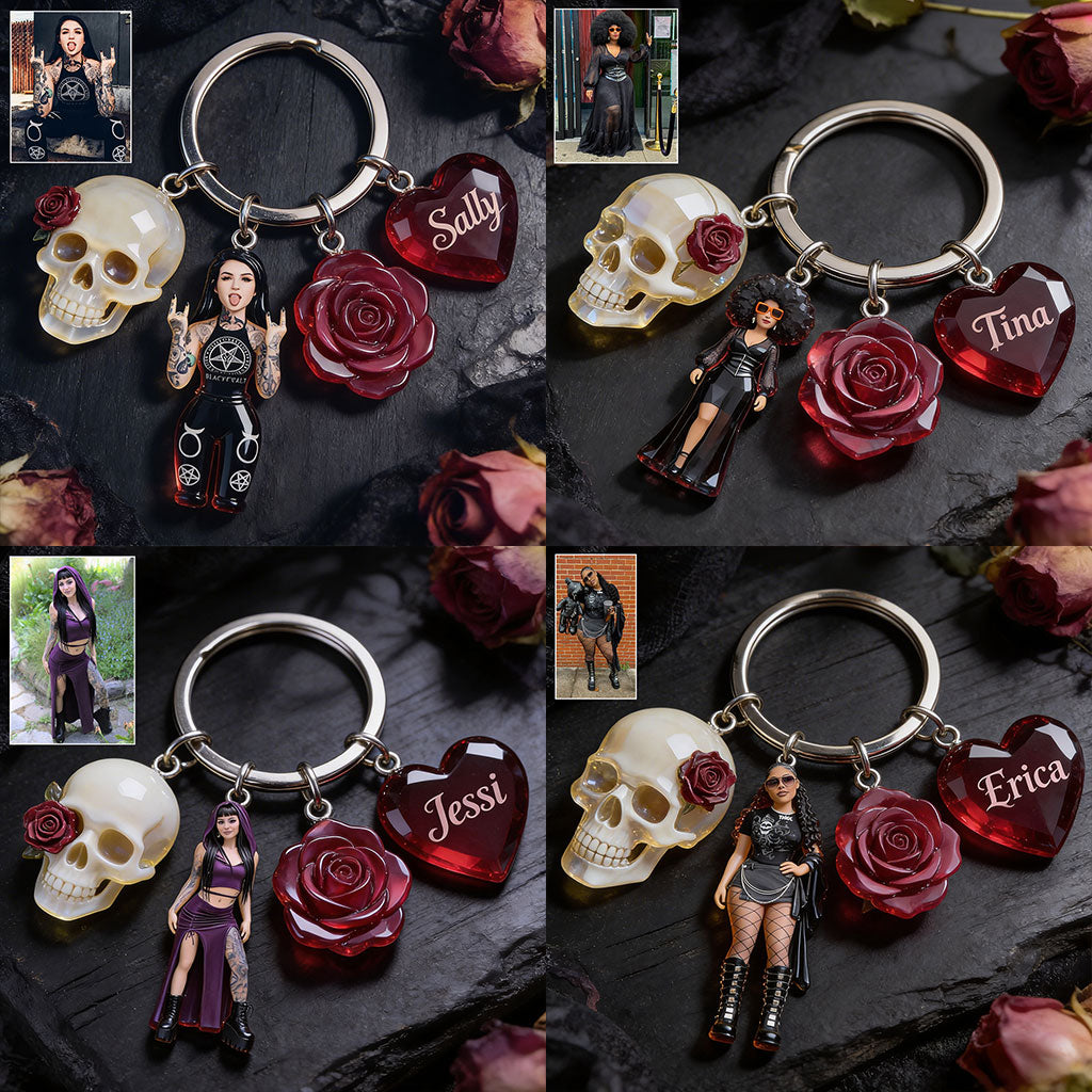 Custom Any Photo - Personalized Skull Premium Keychain With Charms