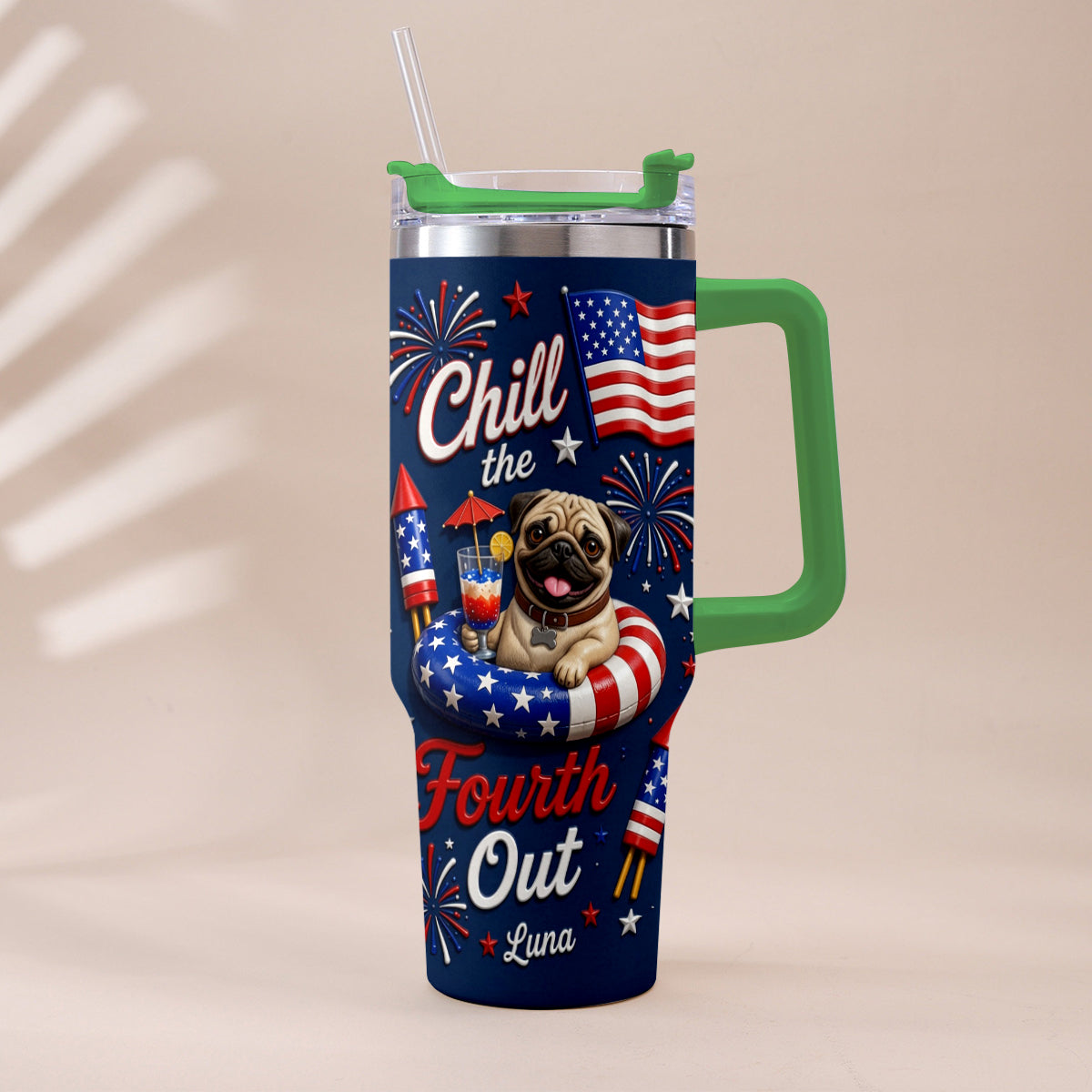 Funny Pet Chill The Fourth Out - Personalized Dog Tumbler With Plush Charm
