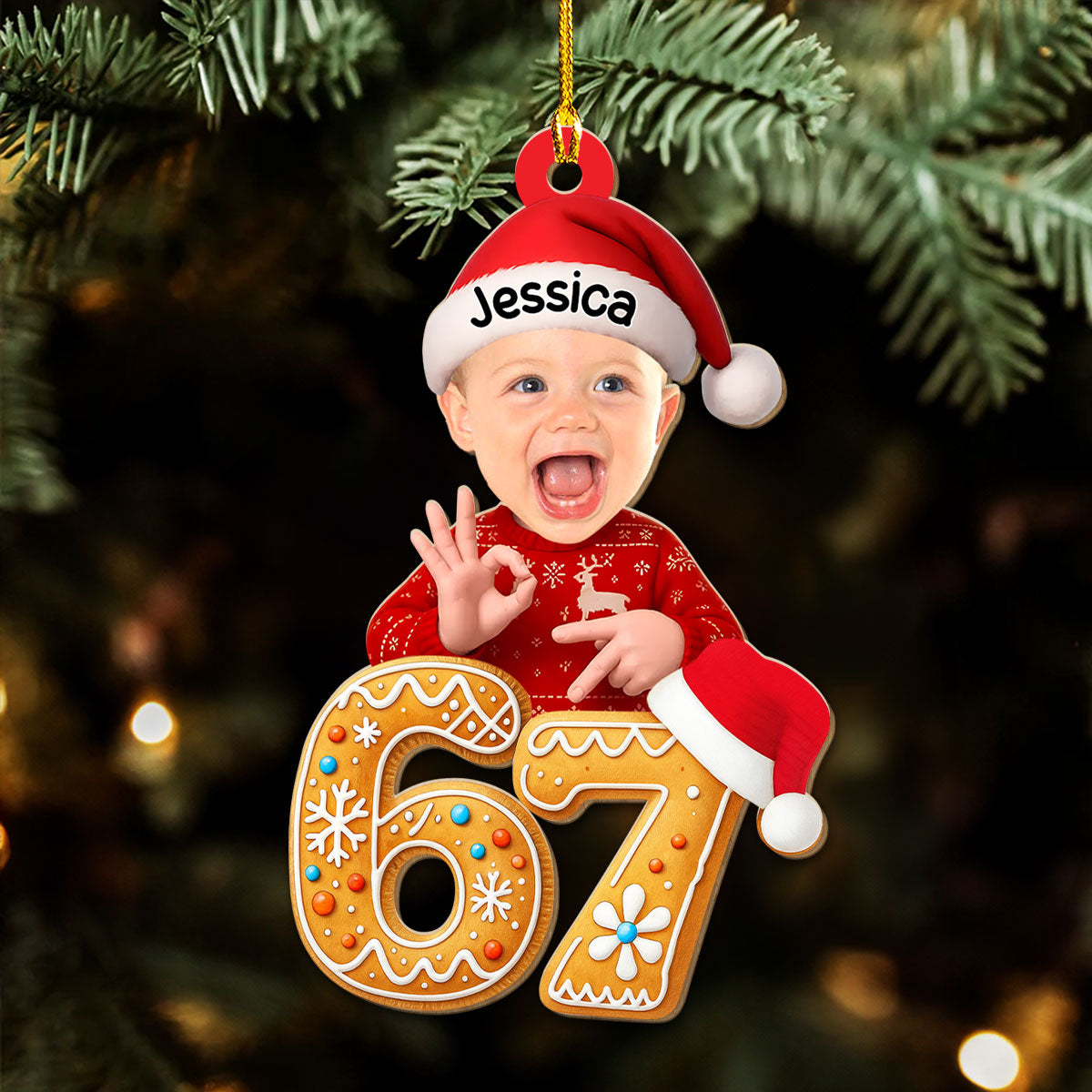 Personalized 67 Meme Wooden Ornament with Your Baby Photo – Funny Christmas Wooden Ornament & Unique Holiday Gift for Family and Friends