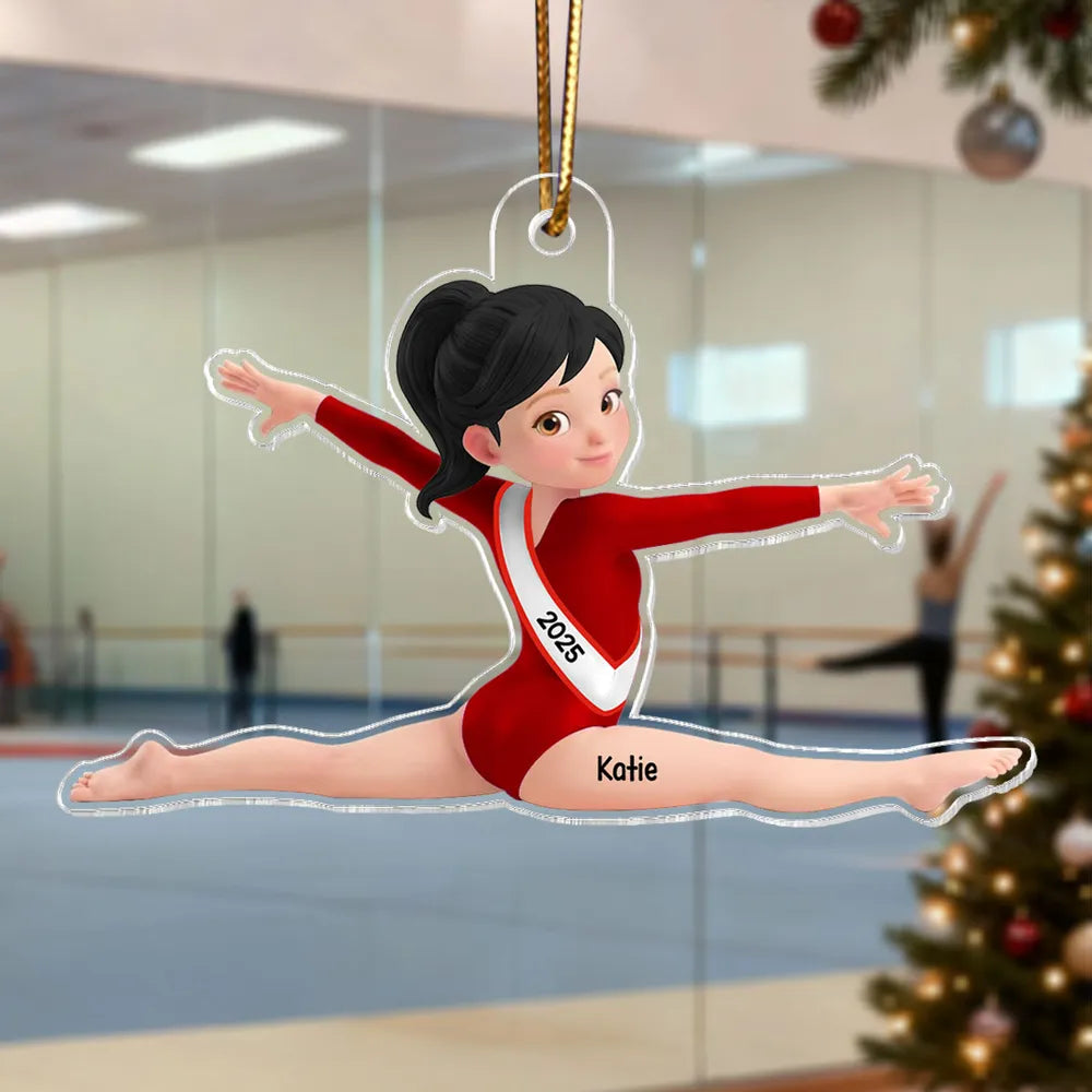 Custom Gymnastics Acrylic Ornament With Pink Leotard Look, Sweet Holiday Tree Decor, Creative Gift For Kids