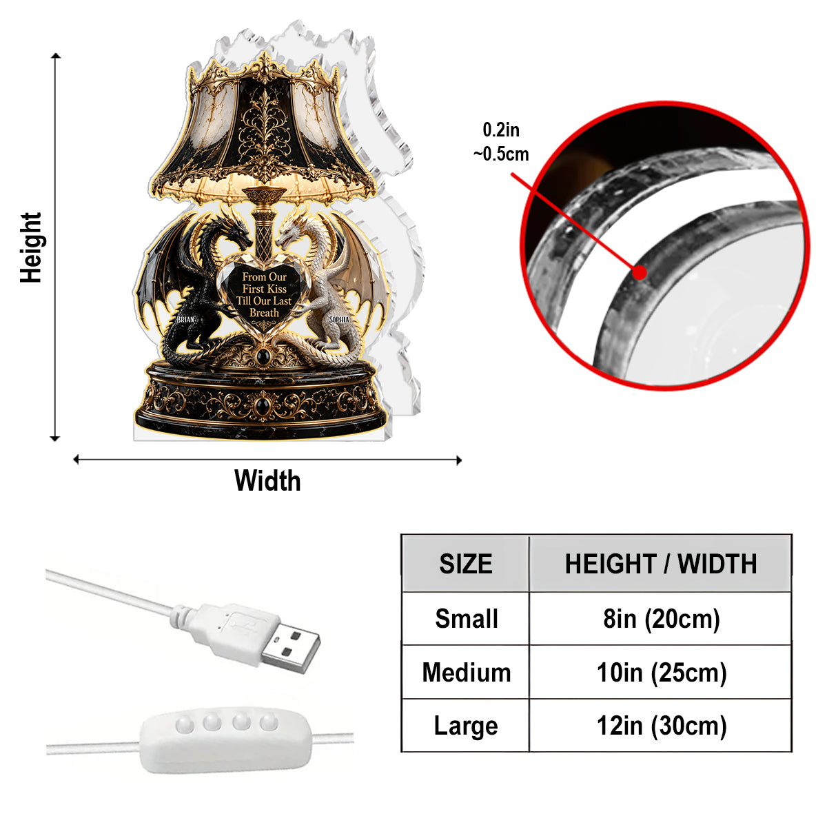 From Our First Kiss Till Our Last Breath - Personalized Dragon Acrylic LED Night Light