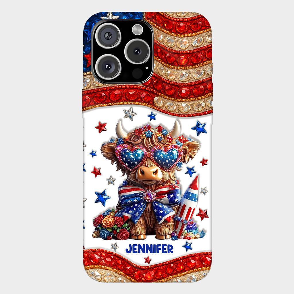 July 4th America - Personalized Highland Cow Full Print Phone Case