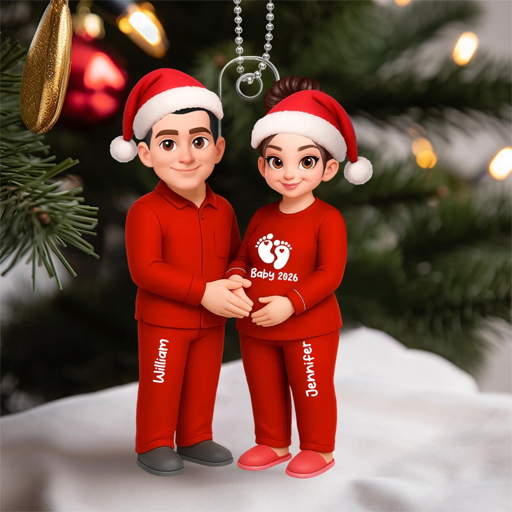 🎉 Ultimate Baby Reveal/Christmas Gift! Personalized Expecting Parents Ornament & Keychain | Custom Names, Skin/Hair Colors