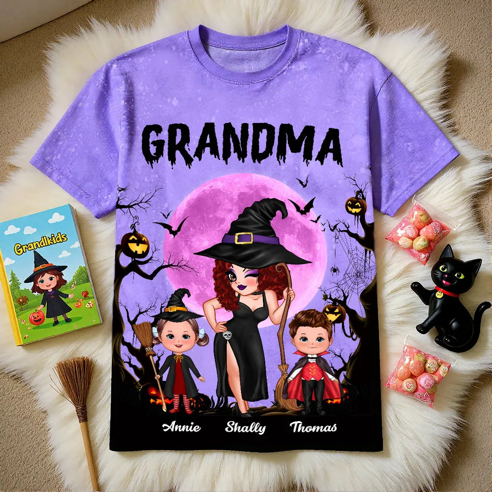 Halloween Grandma Classic Tee with Whimsical Illustration for Family Fun and a Perfect Gift