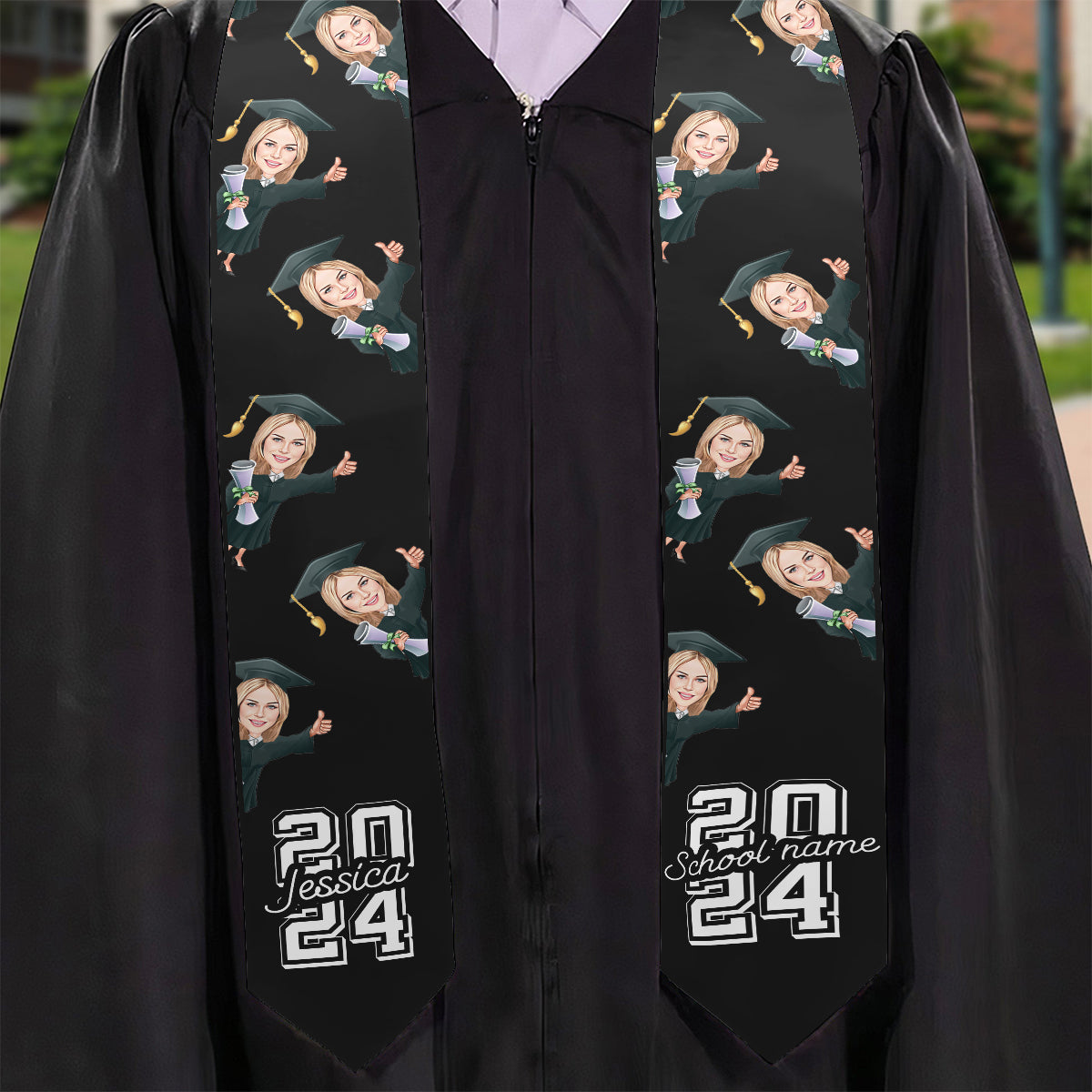 Caricature Funny Character - Personalized Graduation Graduation Stole
