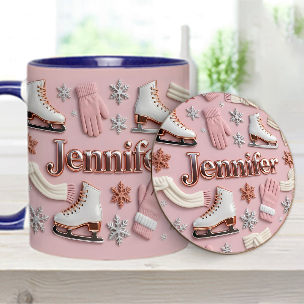 Ice Skating Makes Me Happy - Personalized Ice Skating Accent Mug & Coaster