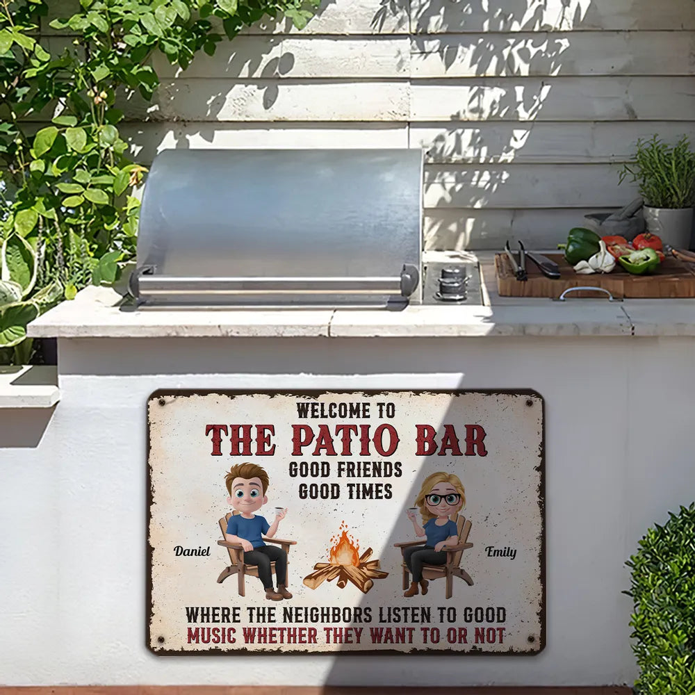 Welcome to The Backyard Bar Rectangular Iron Sign – Personalized Couple's Gift for Home Decor